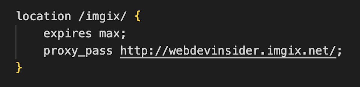 Przykład konfiguracji Nginx, aby proxy'ować połączenie do Imgix