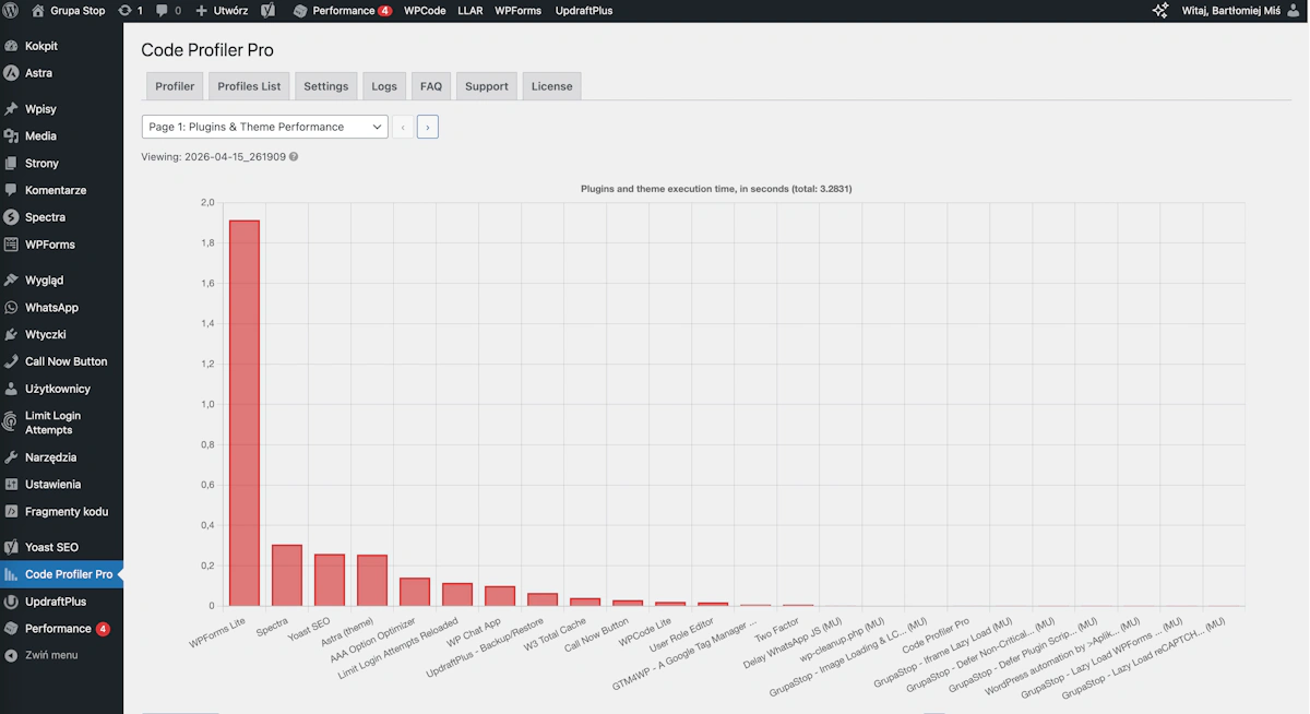 Rezultat wydajności podczas testu Code Profiler Pro - strona 1