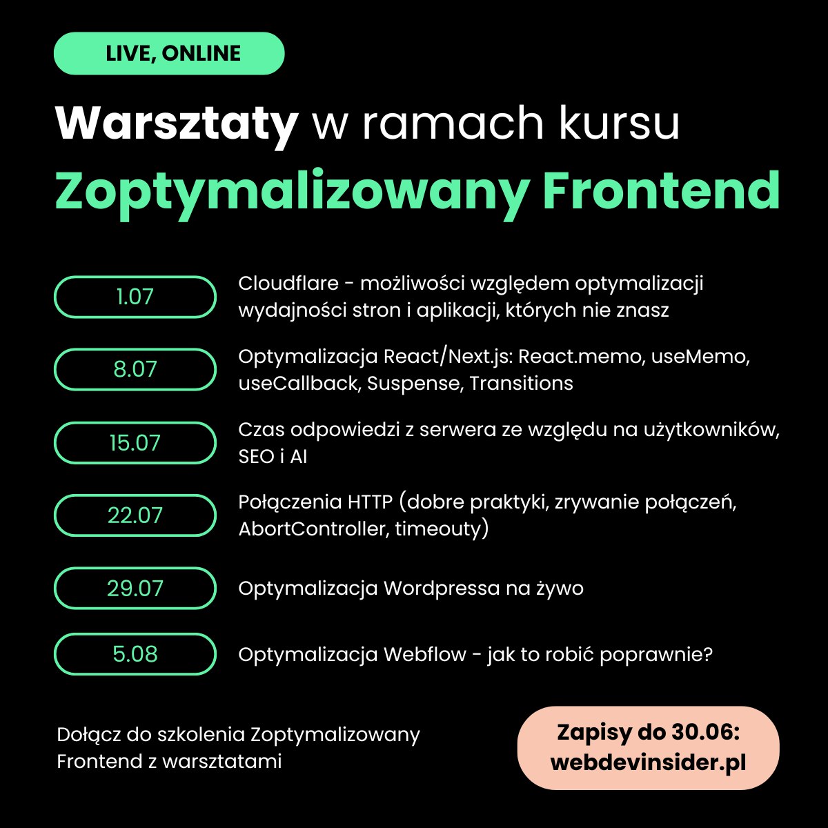 Warsztaty na żywo z optymalizacji wydajności